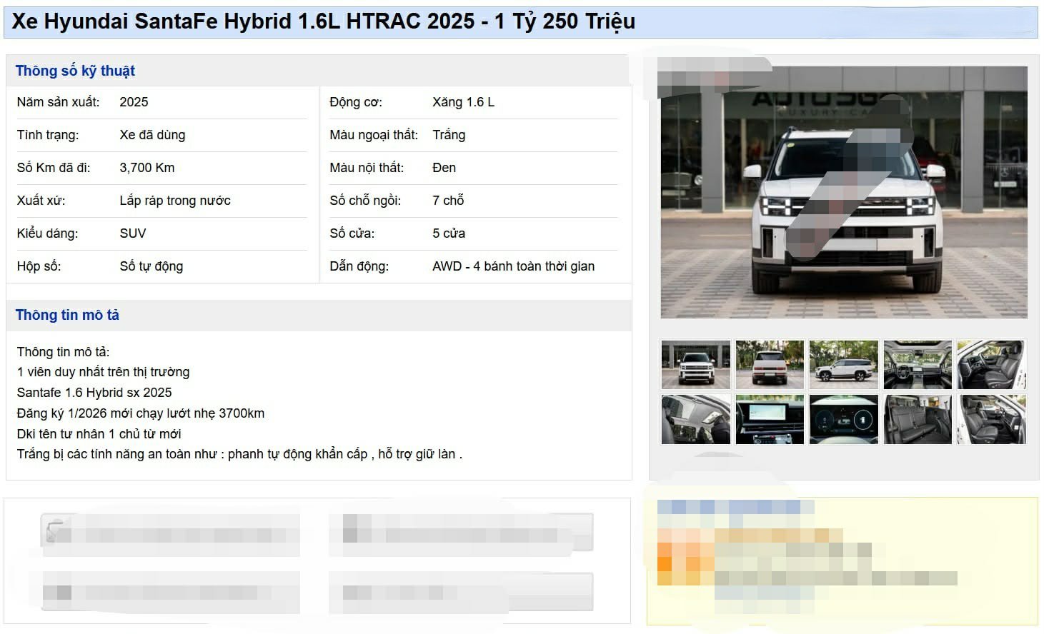Tin rao bán xe Hyundai SantaFe Hybrid 1.6 HTRAC 2025.