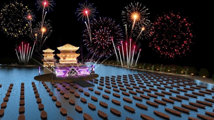 Cảnh bắn pháo hoa tại phố cổ Hoa Lư.