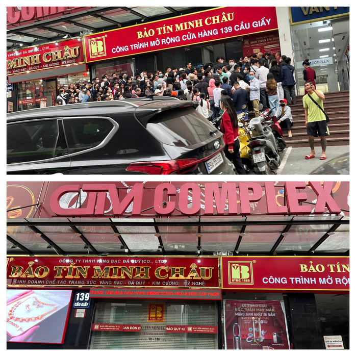 Cửa hàng Bảo Tín Minh Châu sáng nay đóng cửa, vắng bóng khách hàng, khác hẳn so với bình thường