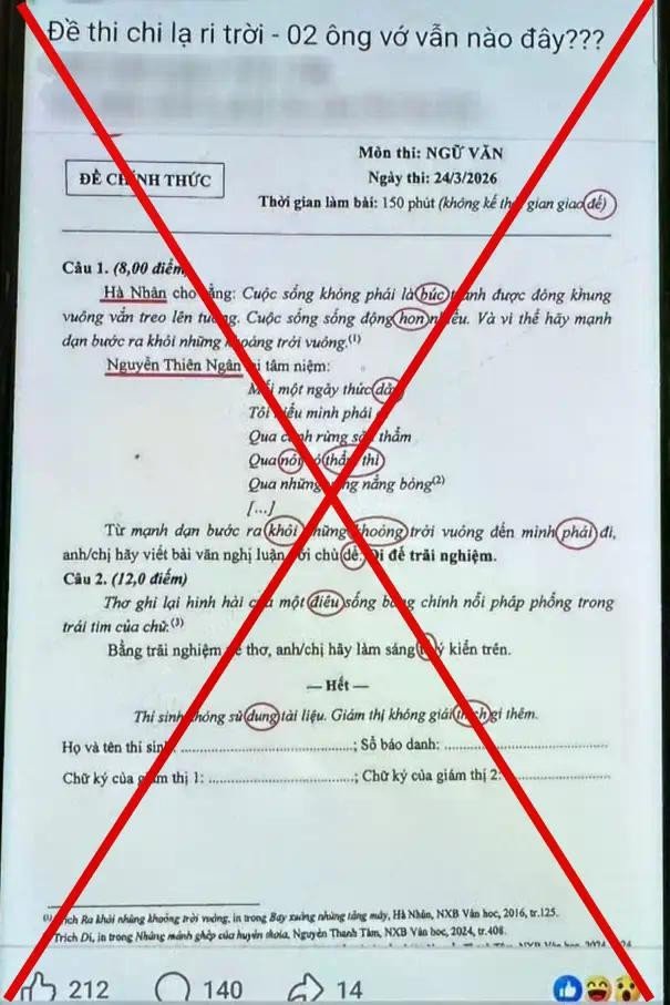 Đề thi lan truyền trên mạng xã hội.