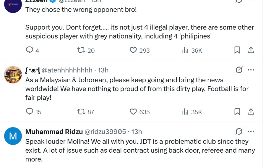 Nhiều fan Malaysia bày tỏ sự ủng hộ dành cho Molina