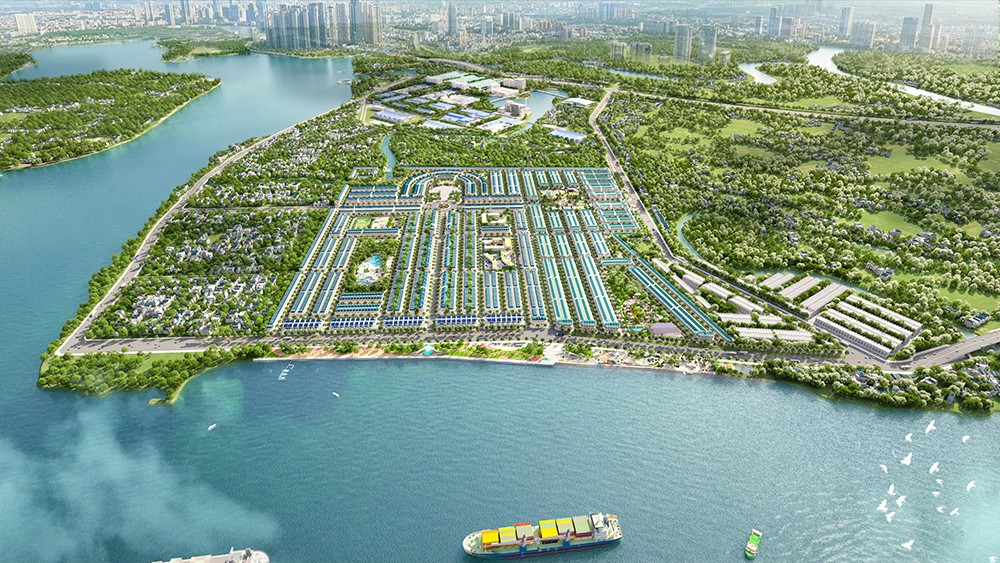 Hiep Phuoc Premia là một trong những đô thị sinh thái ngay cạnh sông Soài Rạp hiếm hoi tại phía Nam TP.HCM, có quy mô 80ha với 4.000 sản phẩm sổ đỏ riêng từng nền, sở hữu lâu dài. (Ảnh: Phối cảnh dự án)