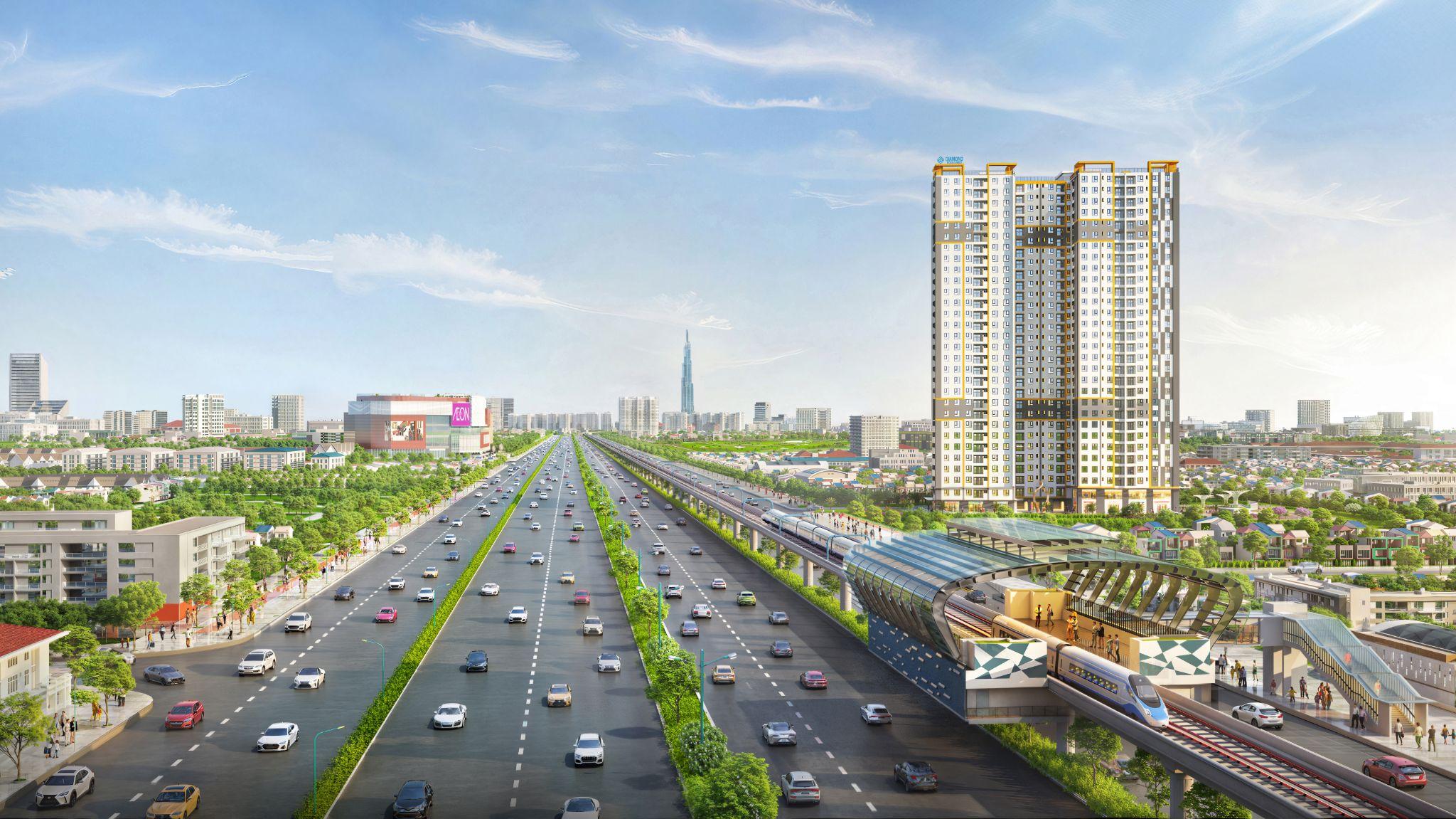 Căn hộ Diamond Boulevard nằm trong lõi “khu công nghiệp”, tiện ích ngoại khu sầm uất