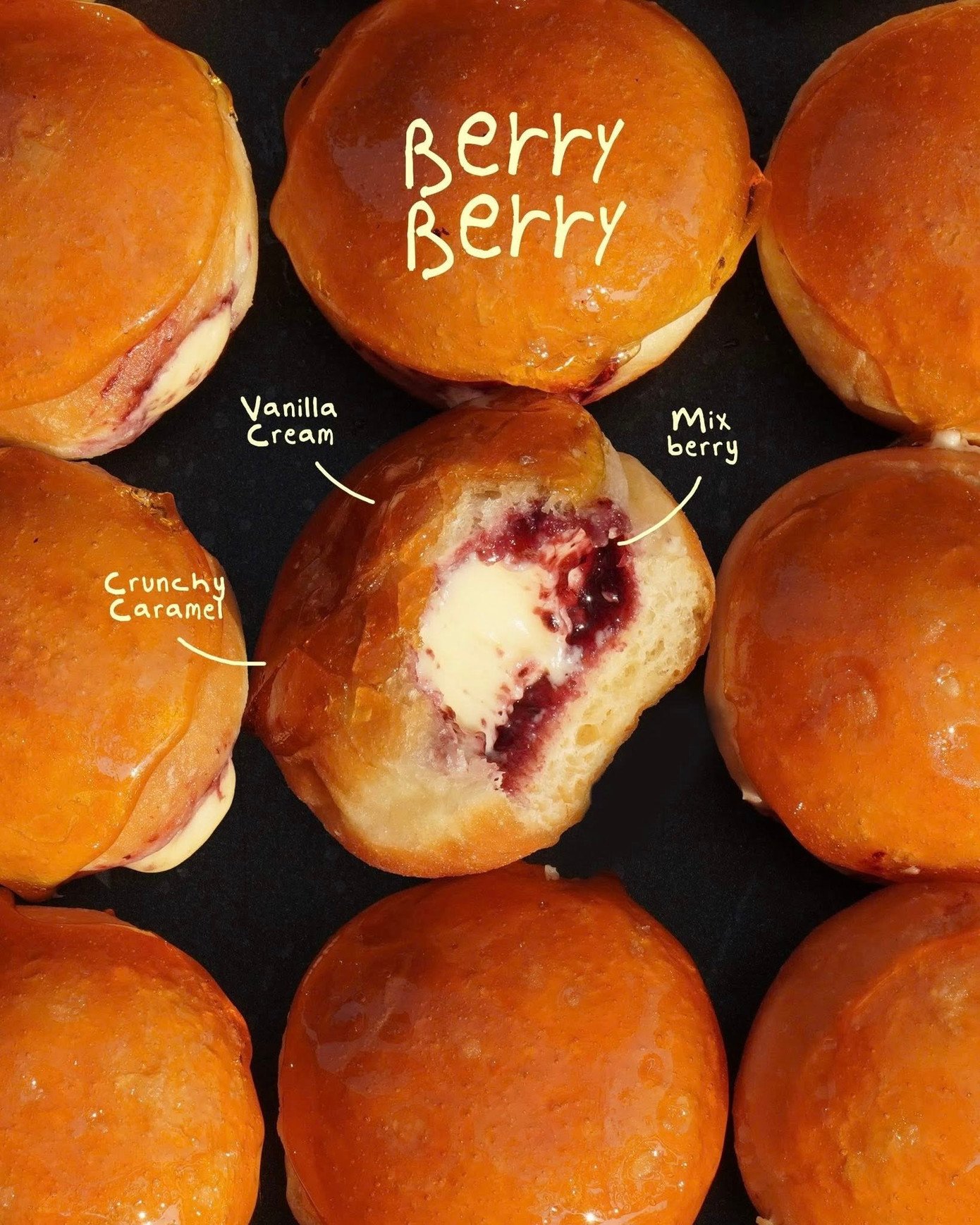 Donut Caramel tại Lịm với những loại nhân bánh đa dạng. (Ảnh: Lịm Donuts)