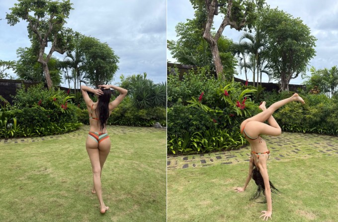 Lisa 'trồng cây chuối', pose dáng sexy.