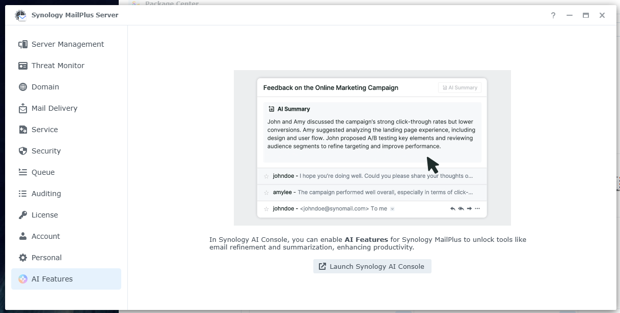 AI tích hợp trong tính năng đọc và soạn thảo của MailPlus.