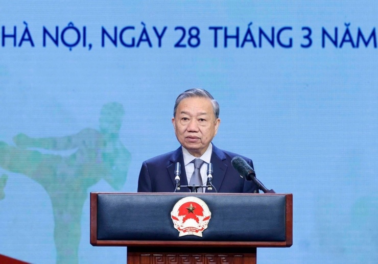 Tổng Bí thư Tô Lâm phát biểu tại Lễ kỷ niệm 80 năm Ngày truyền thống ngành TDTT Việt Nam (ảnh: Thống Nhất/TTXVN)