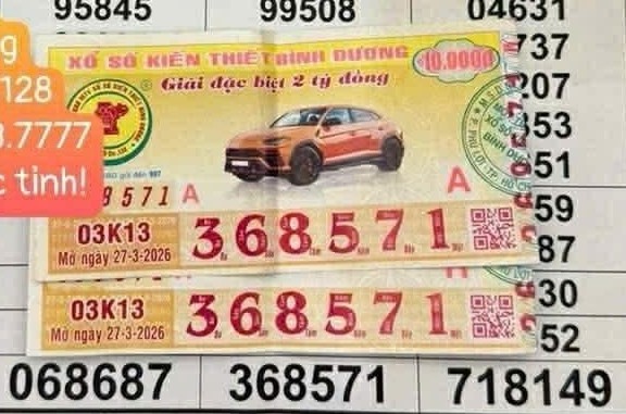 Giải an ủi và giải độc đắc của vé số Bình Dương trúng tại TPHCM. Ảnh: ĐLVS cấp 1 Mỹ Hạnh, ĐLVS Lý Sang