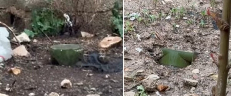 Hai quả mìn xuất hiện trong đoạn video đã được Bellingcat định vị địa lý. Quả mìn bên phải có gắn bộ phận thích nghi khí động học, trong khi quả bên trái thì không. Nguồn: Reason2Resist.