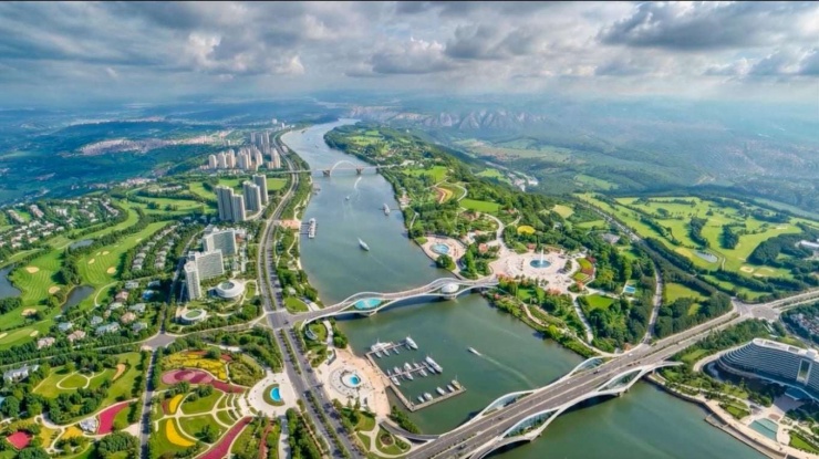 Phối cảnh phát triển đô thị hai bên sông Hồng trong đồ án Quy hoạch tổng thể Hà Nội tầm nhìn 100 năm.