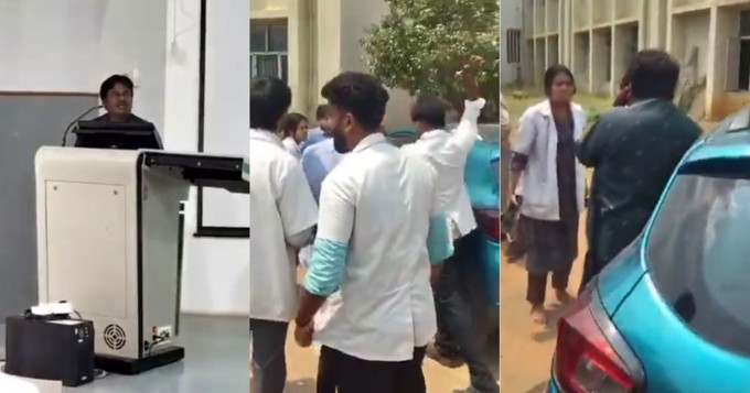 Thầy giáo bị nhóm sinh viên đuổi đánh sau khi cầu hôn một nữ sinh. Ảnh cắt từ video