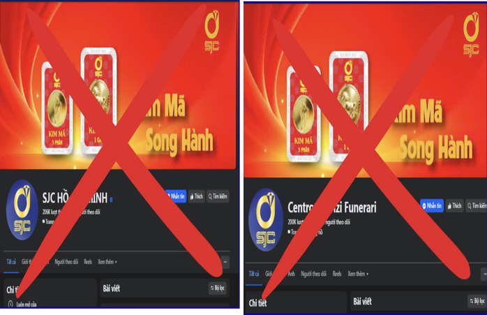 Các fanpage giả mạo công ty SJC nhằm mục đích lừa đảo