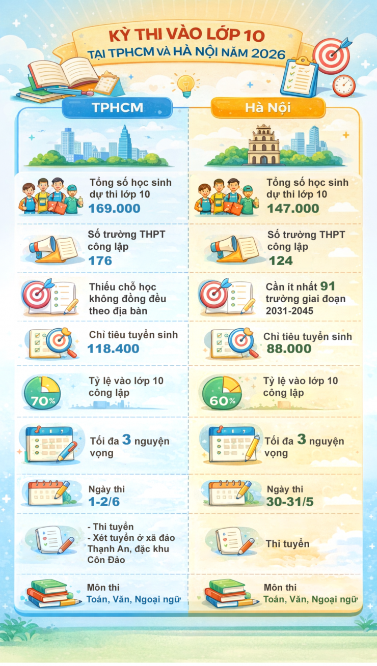 Toàn cảnh thông tin tuyển sinh vào lớp 10 tại Hà Nội và TPHCM năm 2026 - 1