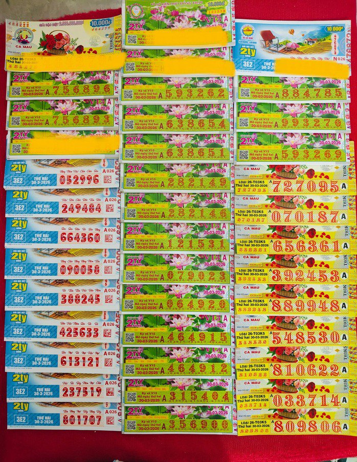 Xổ số miền Nam ngày 30-3 sẽ mở thưởng đối với vé số của 3 đài là TPHCM, Đồng Tháp và Cà Mau. Ảnh: ĐLVS Thần Tài