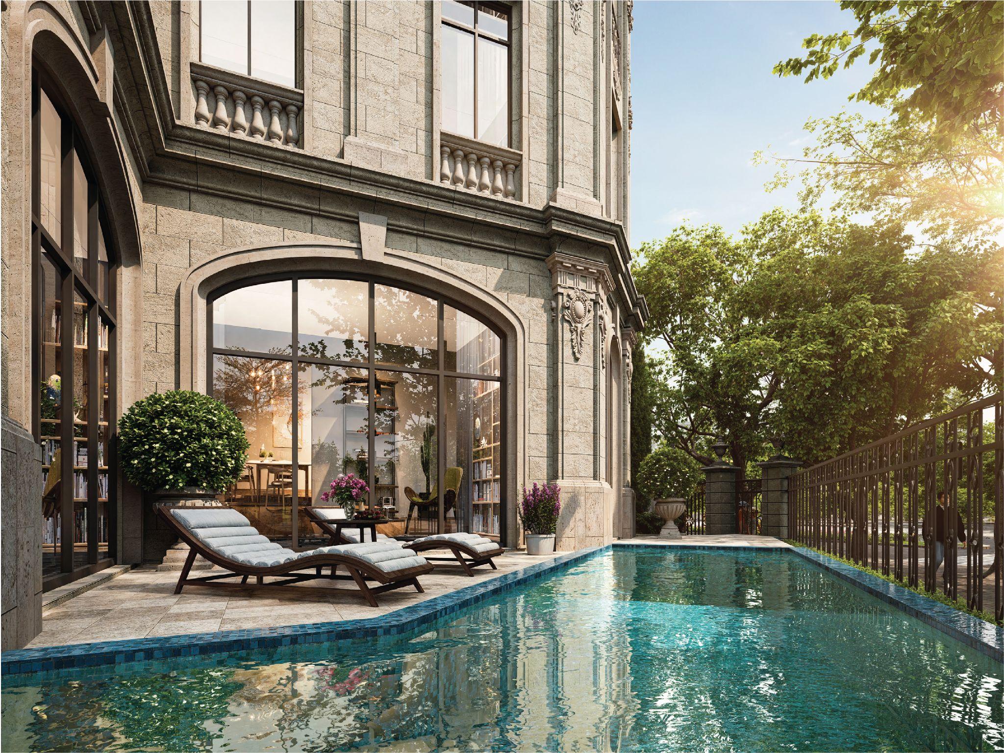 Bể bơi riêng, sân vườn tư gia hiện hữu trong từng dinh thự