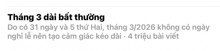 Tháng 3 "dài bất thường" thậm chí còn trở thành đề tài được bàn luận sôi nổi trên mạng xã hội Threads với hơn 4 triệu bài viết.