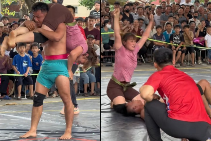 Kèo vật nam nữ hiếm có: Cặp vợ chồng đấu vật hội làng "giải quyết mâu thuẫn"