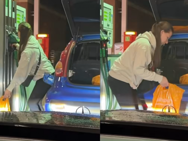 Nữ tài xế bơm xăng vào túi nilon để tích trữ