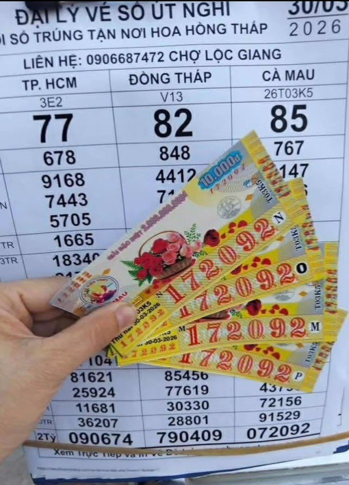 Vé số Cà Mau trúng giải độc đắc và giải an ủi tại tỉnh Tây Ninh. Ảnh: ĐLVS Bửu 79, ĐLVS Út Nghi