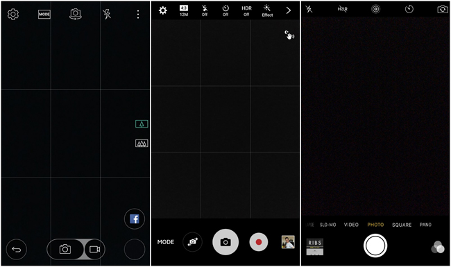 10. Giao diện camera

LG G5 &#40;LG UX&#41; bên trái

Samsung Galaxy S7 &#40;TouchWiz&#41; ở giữa

Apple iPhone 6s &#40;iOS 9&#41; bên phải