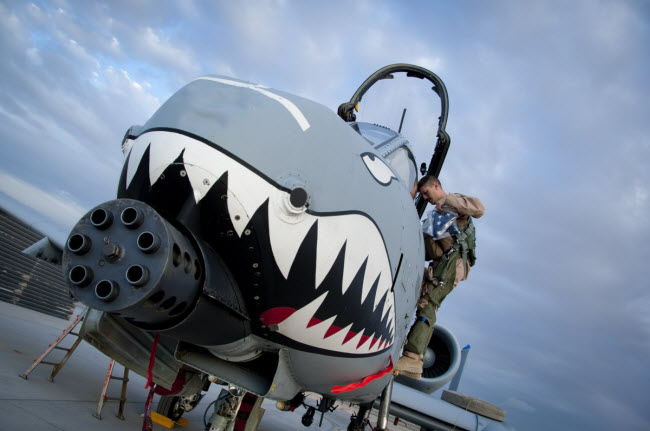 “Lợn lòi” A-10 Thunderbolt II được thiết kế đặc biệt để thực hiện nhiệm vụ hỗ trợ trên không tầm thấp. Loại máy bay này có khả năng sống sót cao và có thể cất/hạ cánh tại khu vực gần chiến tuyến.