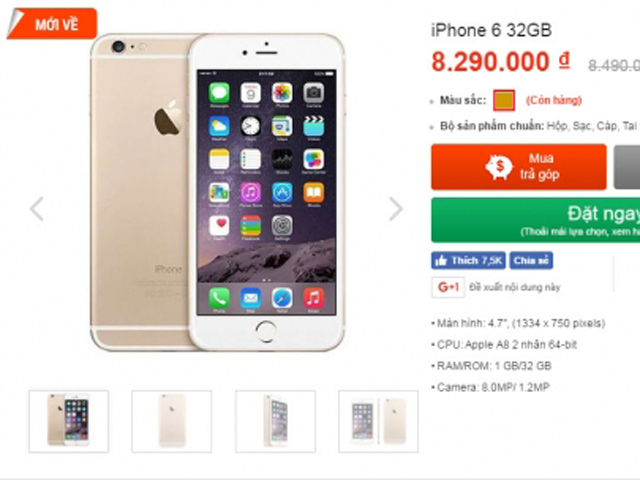 iPhone 6 32GB chính hãng rớt giá sâu, chỉ còn hơn 8 triệu đồng