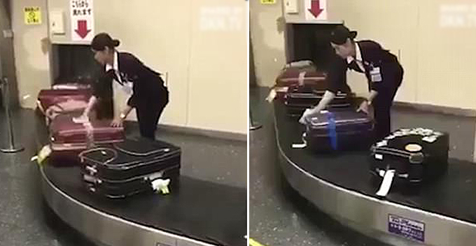 Nữ nhân viên sân bay lau từng chiếc vali của khách gây sốt - 1