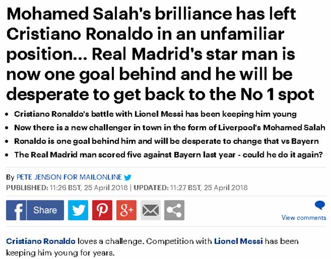 Liverpool đại thắng Roma: Báo chí dự đoán Salah phế ngôi Ronaldo - 1
