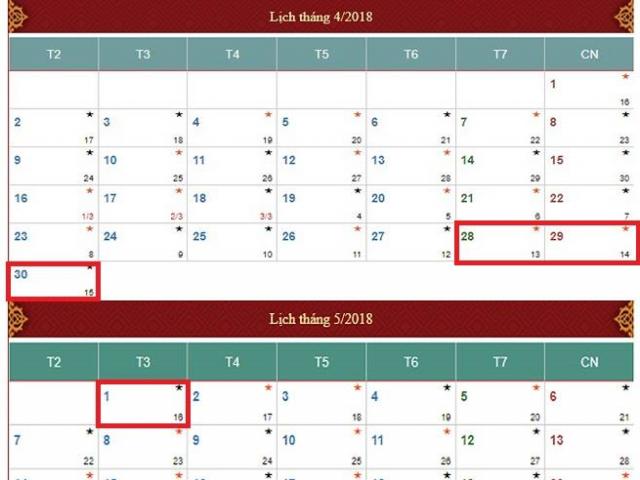 Tin tức trong ngày - Lịch nghỉ chính thức ngày lễ 30/4 và 1/5 năm 2018