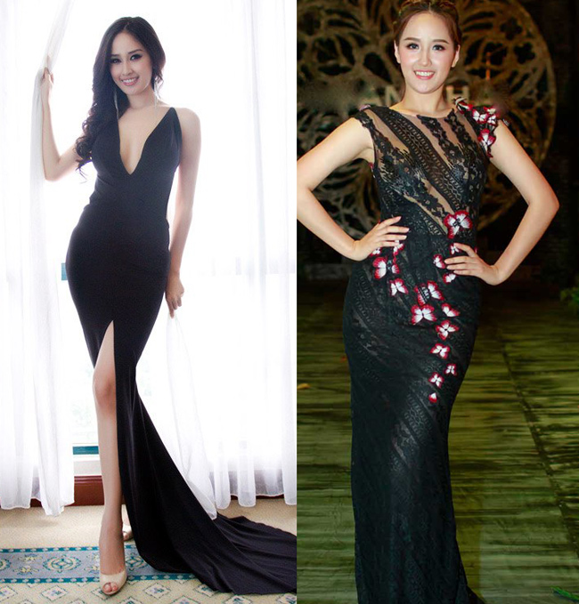 Mai Phương Thúy mặc váy đen trong show diễn thời trang của Hoàng Hải &#40;ảnh phải&#41;. Nó kín đáo hơn chiếc váy đen cô từng mặc trong quá khứ khi đi dự sự kiện.&nbsp;