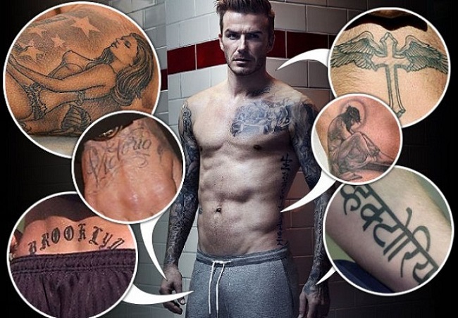Beckham cũng nổi tiếng là một danh thủ "nghiện" xăm hình. Nhiều nguồn tin cho biết ngôi sao này đã "tích luỹ" hình xăm suốt 24 năm qua.