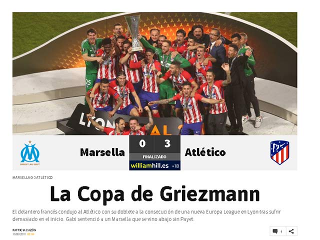 Griezmann đưa Atletico đăng quang Europa League: Điểm 10 hoàn hảo