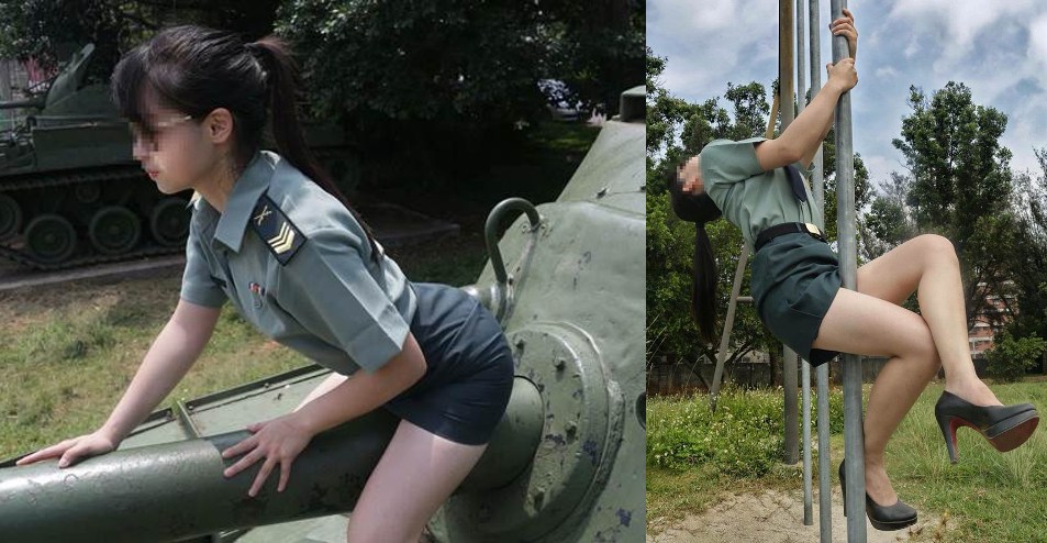 Mặc quân phục ưỡn ẹo chụp ảnh, cô gái Đài Loan bị “sờ gáy” - 1