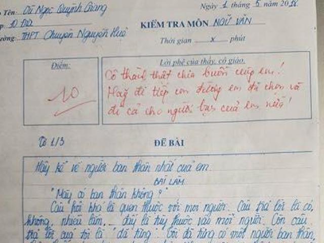 Bạn trẻ - Cuộc sống - Bài văn cảm động đạt điểm 10 và lời phê: "Thành thật chia buồn cùng em"