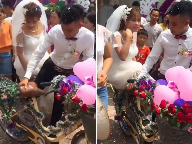 Bạn trẻ - Cuộc sống - Siêu xe đón dâu xưa rồi, rước dâu bằng xe đạp mới "chất"
