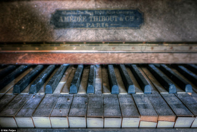 Bụi phủ kín những phím đàn piano không được sử dụng nhiều năm.