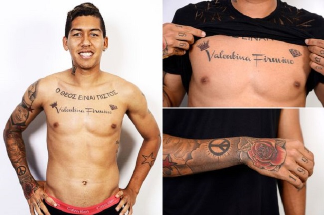 Cũng giống như nhiều danh thủ khác, Roberto Firmino cũng "nghiện" xăm mình. Anh xăm tên con gái lên ngực mình - Valentina Firmino, xăm các con số biểu hiện cho năm sinh của mình trên ngón tay.