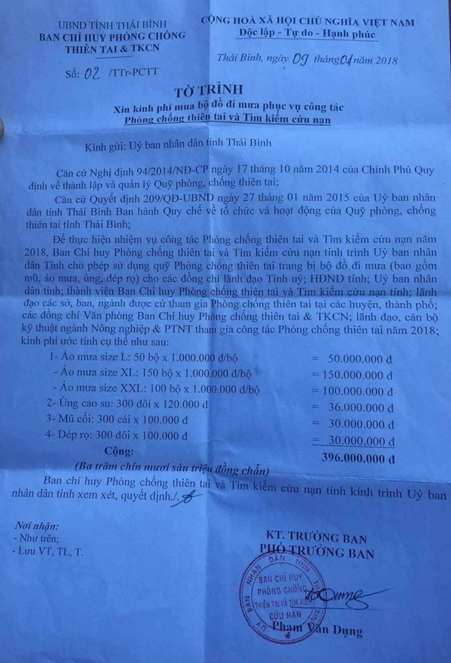 Thông tin bất ngờ từ người ký tờ trình mua "áo mưa 1 triệu" ở Thái Bình - 1