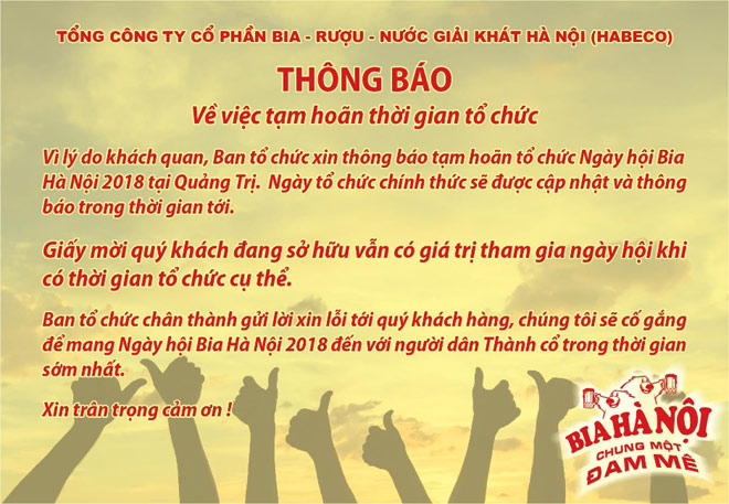 Tạm hoãn Ngày hội Bia Hà Nội 2018 ở Quảng Trị - 1
