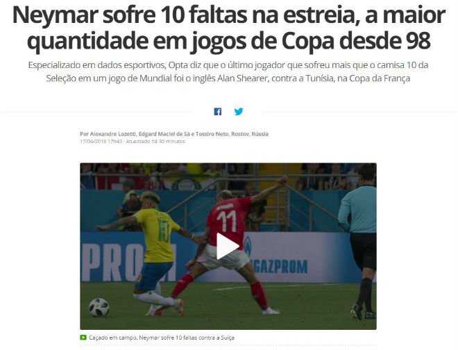 Brazil hòa như thua: Báo quê nhà vẫn bênh Neymar, chê đối thủ chơi xấu - 1