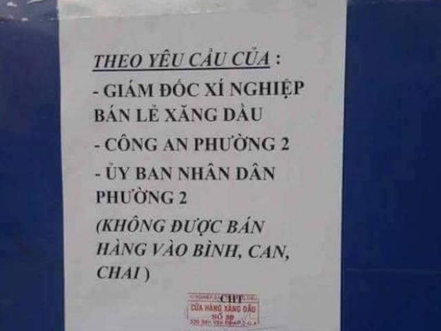 Thị trường - Tiêu dùng - TP.HCM: Kỳ lạ thông báo “không bán xăng vào bình, can, chai”