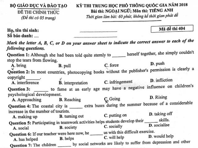 Giáo dục - du học - Gợi ý làm bài thi THPT Quốc gia 2018 môn Ngoại Ngữ