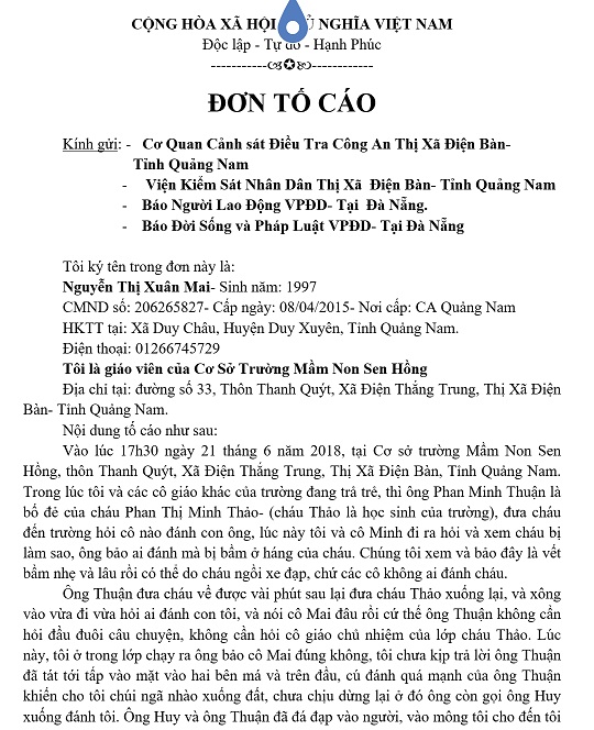 Công an vào cuộc vụ cô giáo mầm non tố phụ huynh đánh thủng màng nhĩ - 2