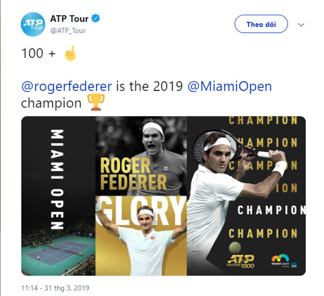 Federer vô địch Miami Open: Báo chí “cạn lời”, khen Nhà vua quá đẳng cấp - 1