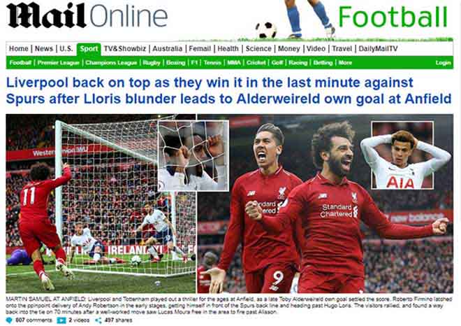 Liverpool thắng nhọc Tottenham: Báo Anh chê “ăn may” vẫn đặt cửa vô địch - 1