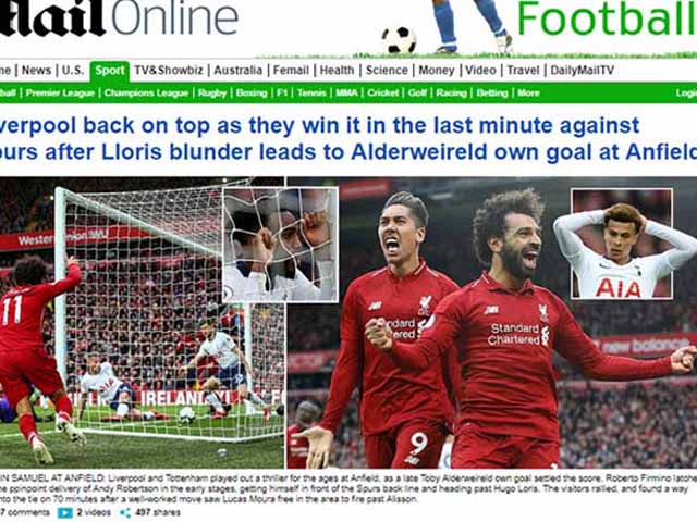 Liverpool thắng nhọc Tottenham: Báo Anh chê “ăn may” vẫn đặt cửa vô địch