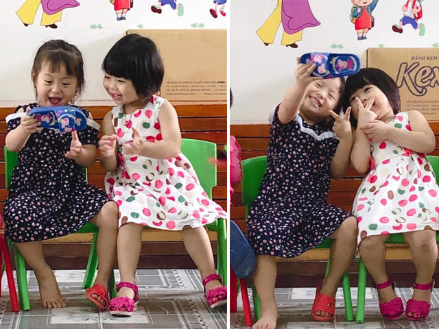 Bạn trẻ - Cuộc sống - Dùng dép "sống ảo", hai cô bé khiến dân mạng phát sốt