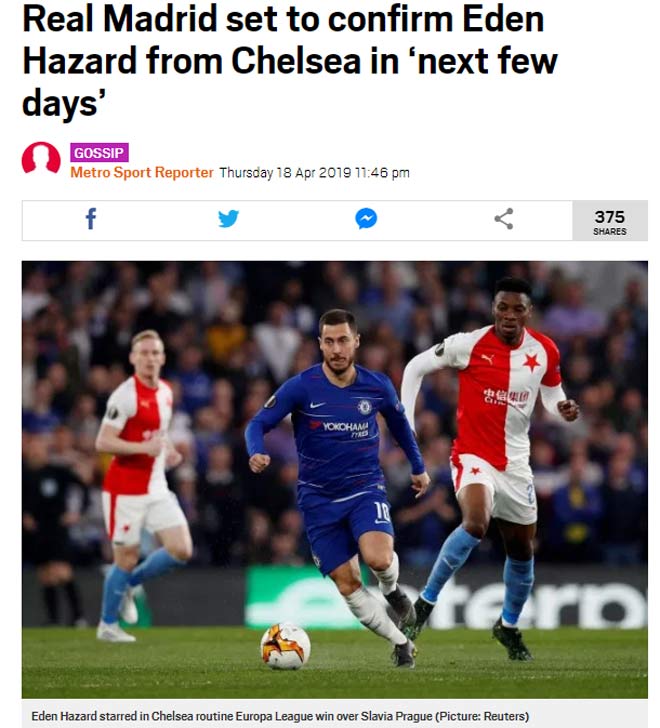 Rung chuyển &#34;bom tấn&#34;: Báo Anh rầm rộ Real mua xong Hazard 100 triệu euro - 1