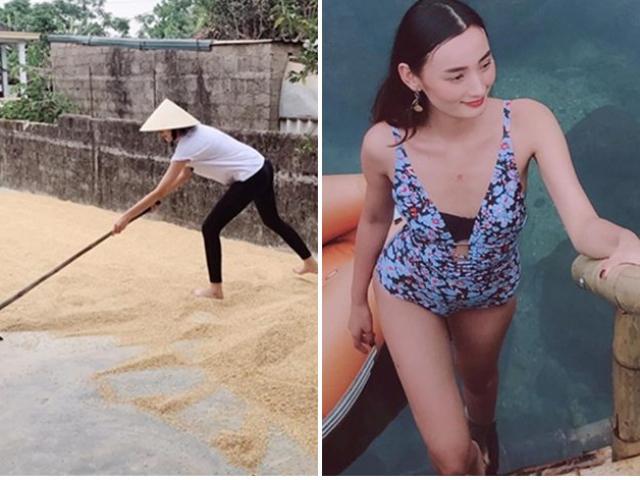 Đời sống Showbiz - Hình ảnh trái ngược của các chân dài sang chảnh khi về quê cào lúa, rửa bát