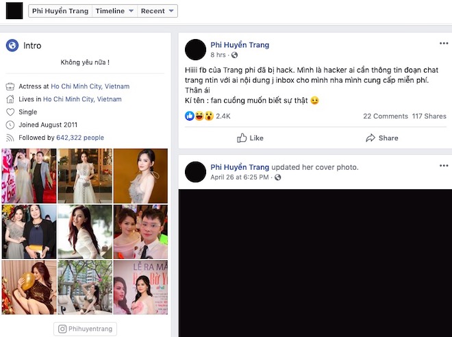 Facebook chính thức của Phi Huyền Trang đăng status lạ, có dấu hiệu bị hack - 1
